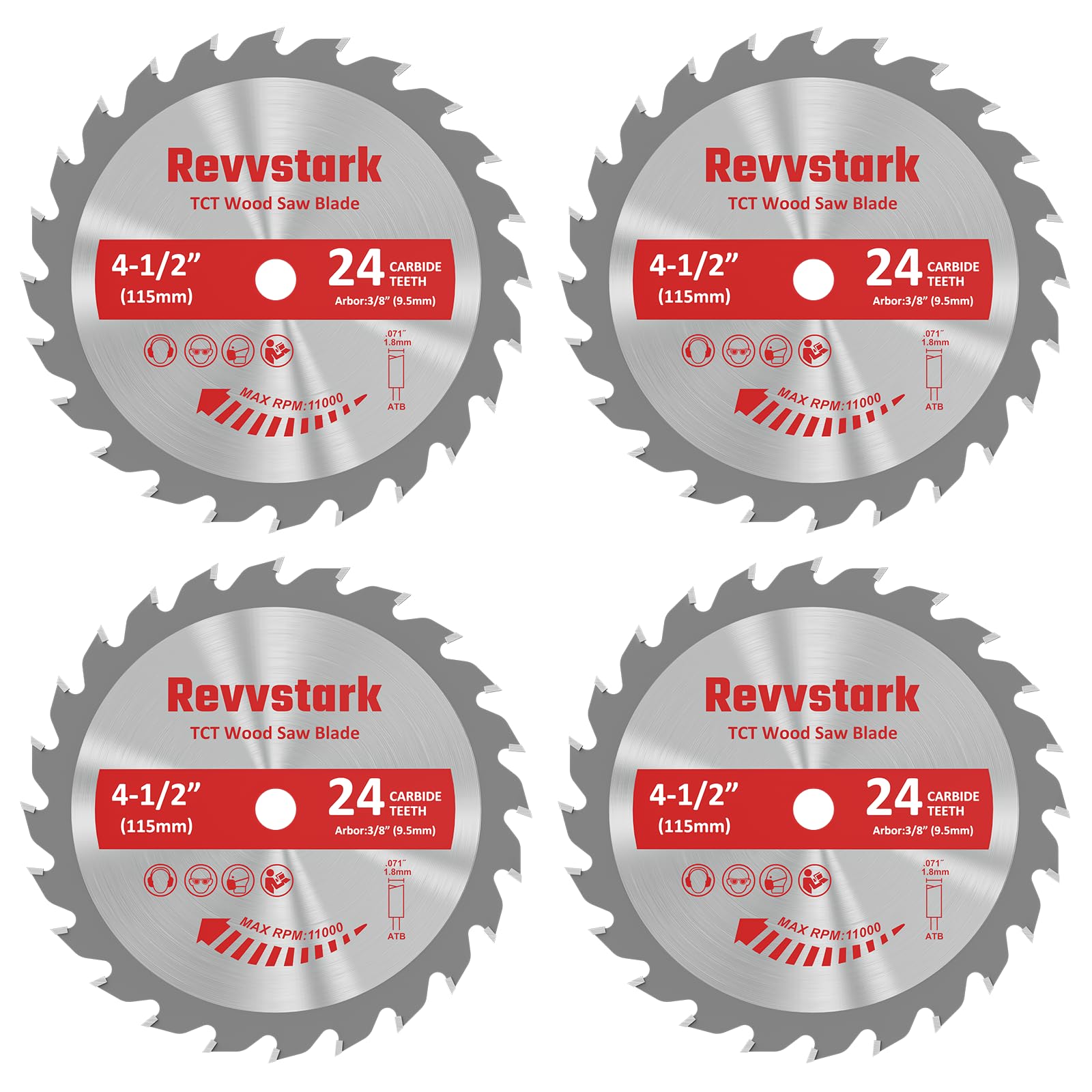 Revvstark 4-1/2 inch carbide-tooth blade for precise wood cuts with minimal fraying.