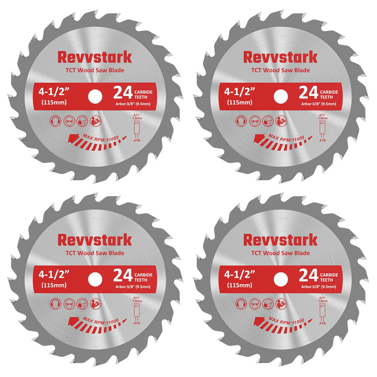Revvstark 4-1/2 inch carbide-tooth blade for precise wood cuts with minimal fraying.