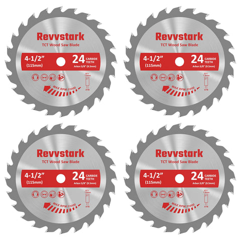Revvstark 4-1/2 inch carbide-tooth blade for precise wood cuts with minimal fraying.