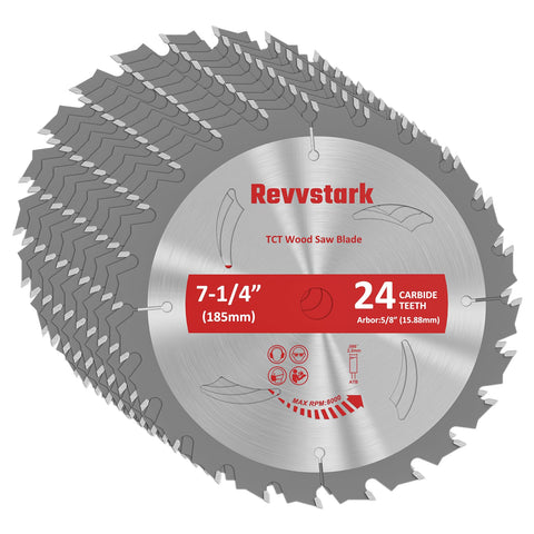 Revvstark 7-1/4 inch blade closeup shows durable carbide teeth for long-lasting cuts.