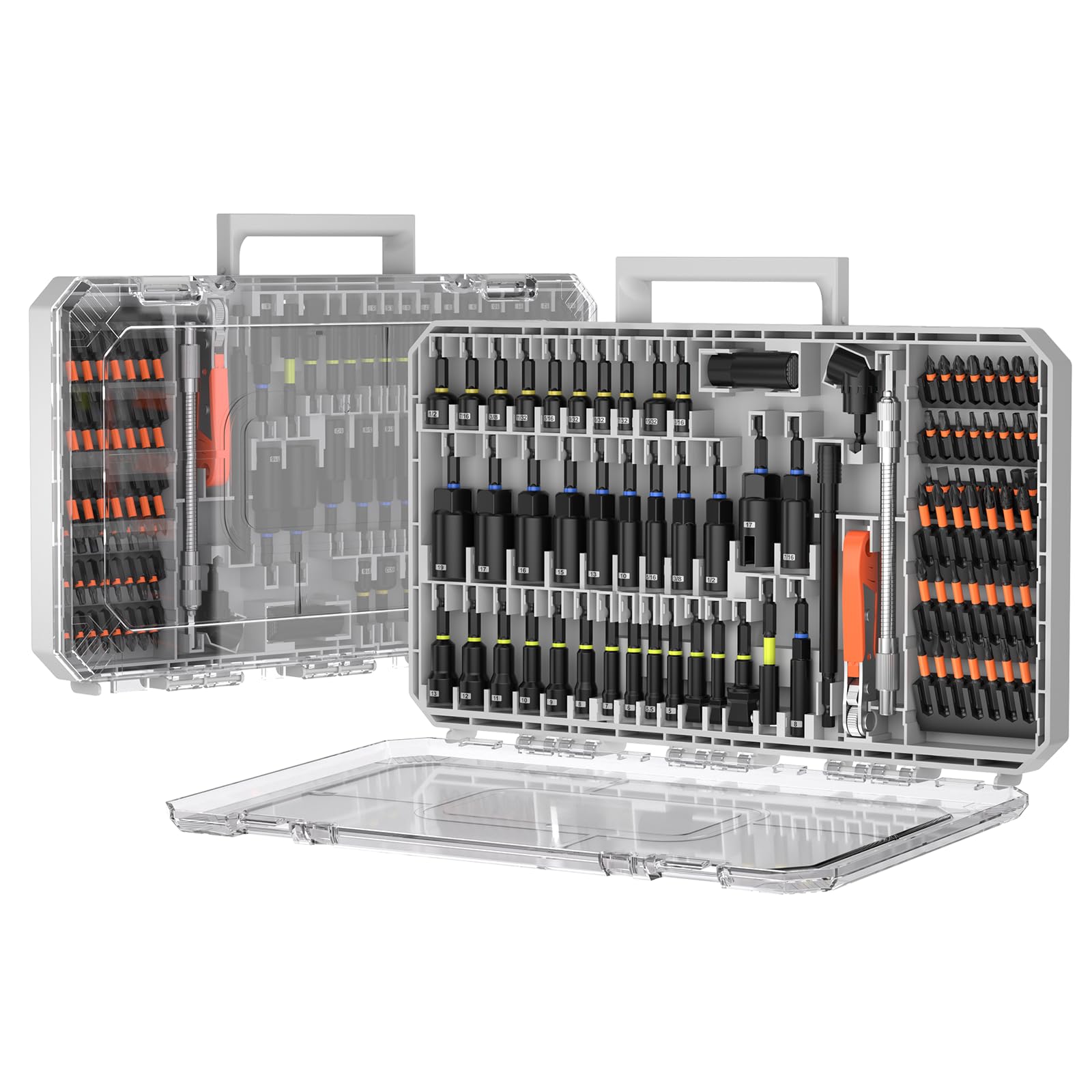 Revvstark 86pcs magnetic impact nut driver set organized for quick access.