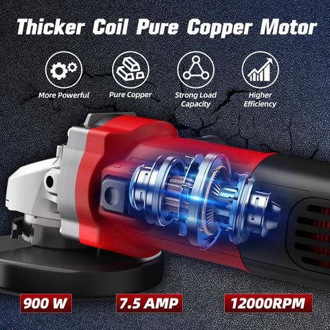 Revvstark angle grinder with wheel guard enhances safety during use.