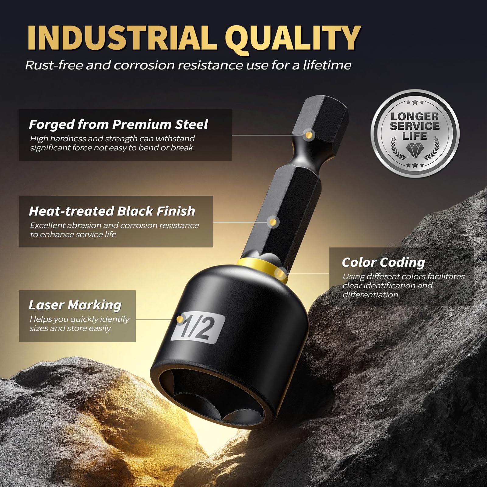Revvstark magnetic hold provides steady screw retention.