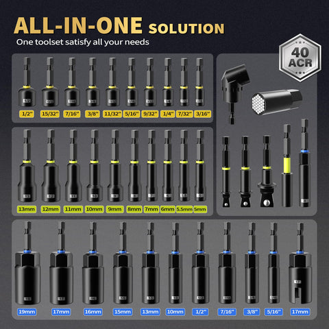 Revvstark socket adapters and extension for versatile reach.