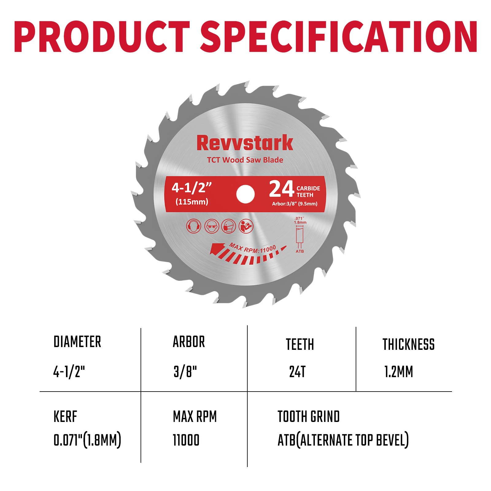 Revvstark thin-kerf blade enabling fast, clean rip cuts on wood and panels.