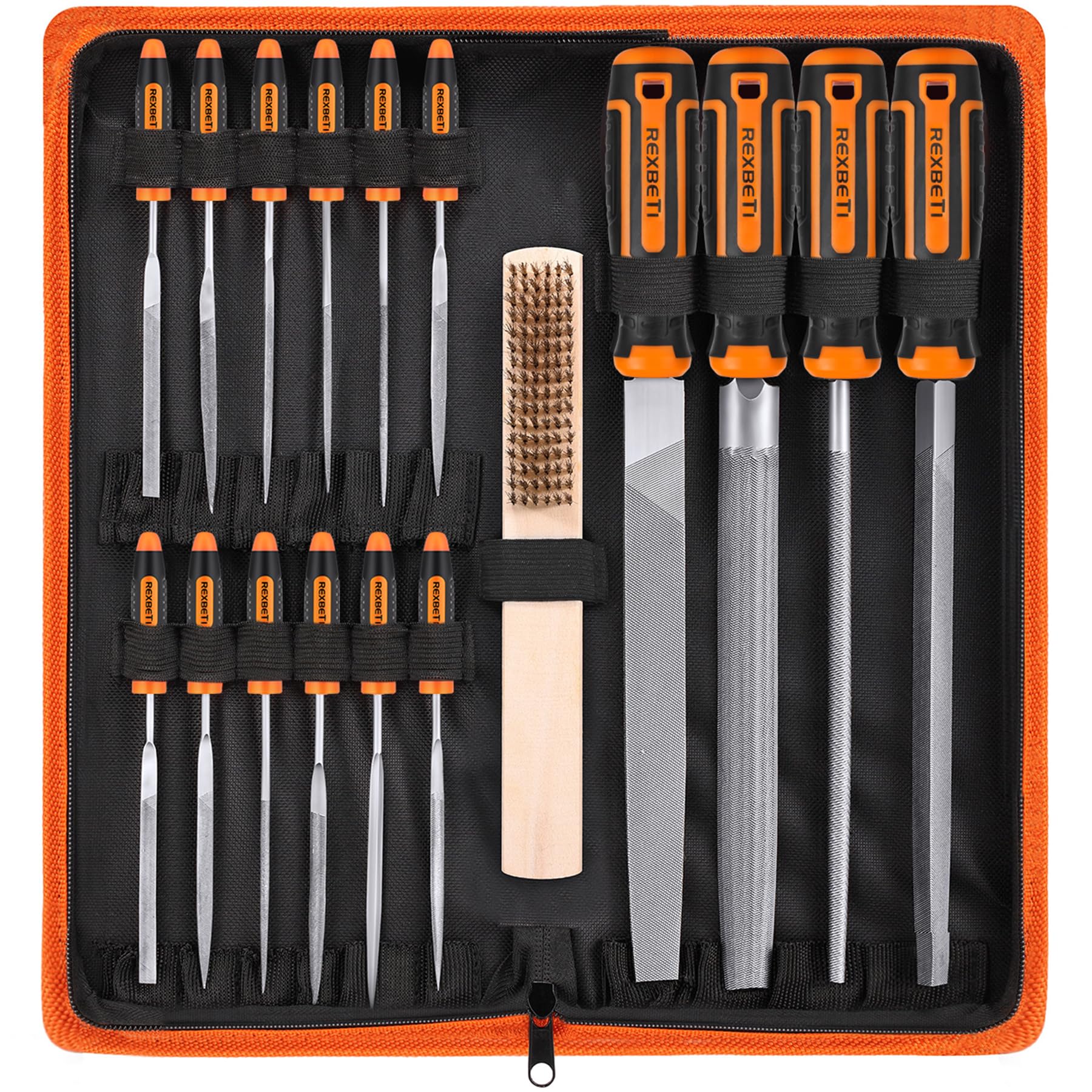 REXBETI 25-piece metal file set in case for organized tool storage.