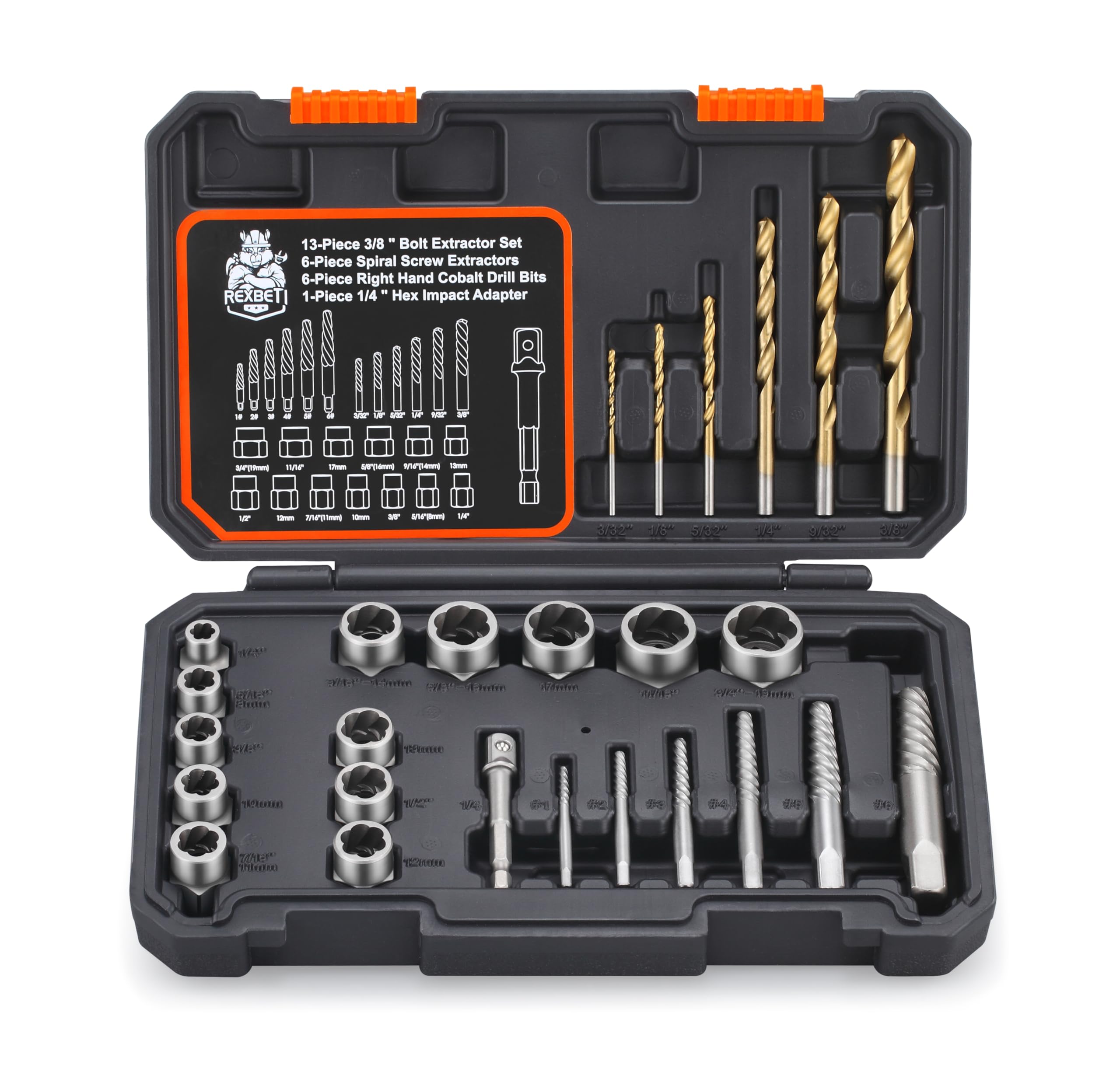 REXBETI 26-piece kit in rugged case for organized storage and quick access.