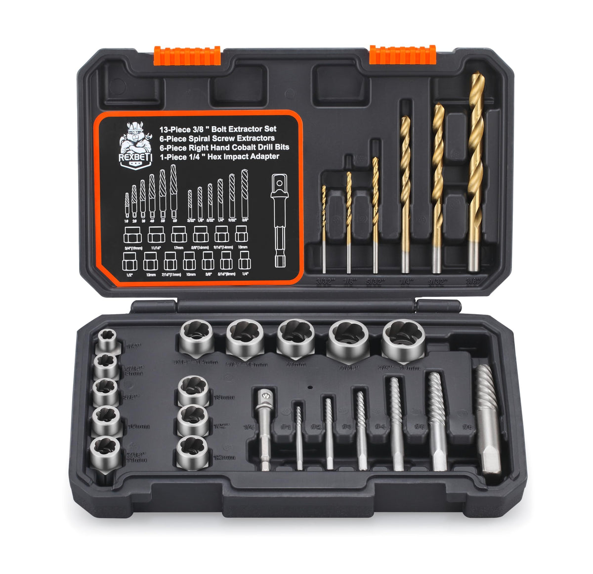 REXBETI 26-piece kit in rugged case for organized storage and quick access.