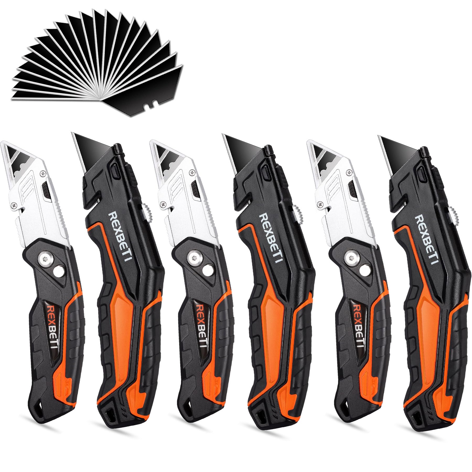 REXBETI 6-pack retractable knife with a sturdy handle for precise packaging tasks.