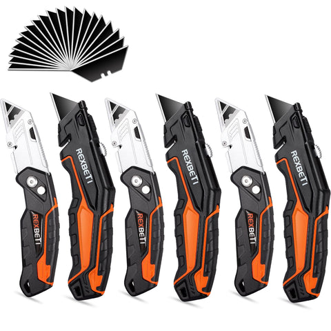 REXBETI 6-pack retractable knife with a sturdy handle for precise packaging tasks.