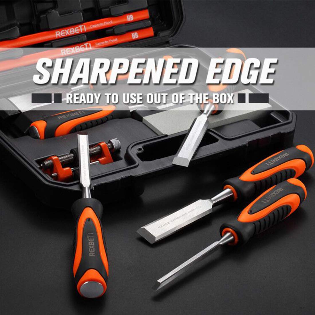 REXBETI 6-piece chisel sizes spread for versatile starting projects.
