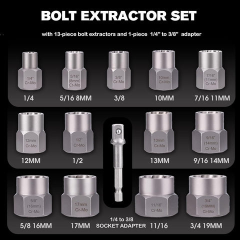 REXBETI bolt and nut remover set with multiple sizes.