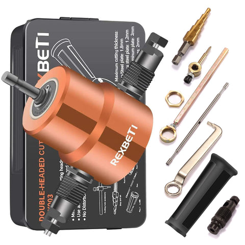 REXBETI double headed nibbler in use for burr-free metal cuts.