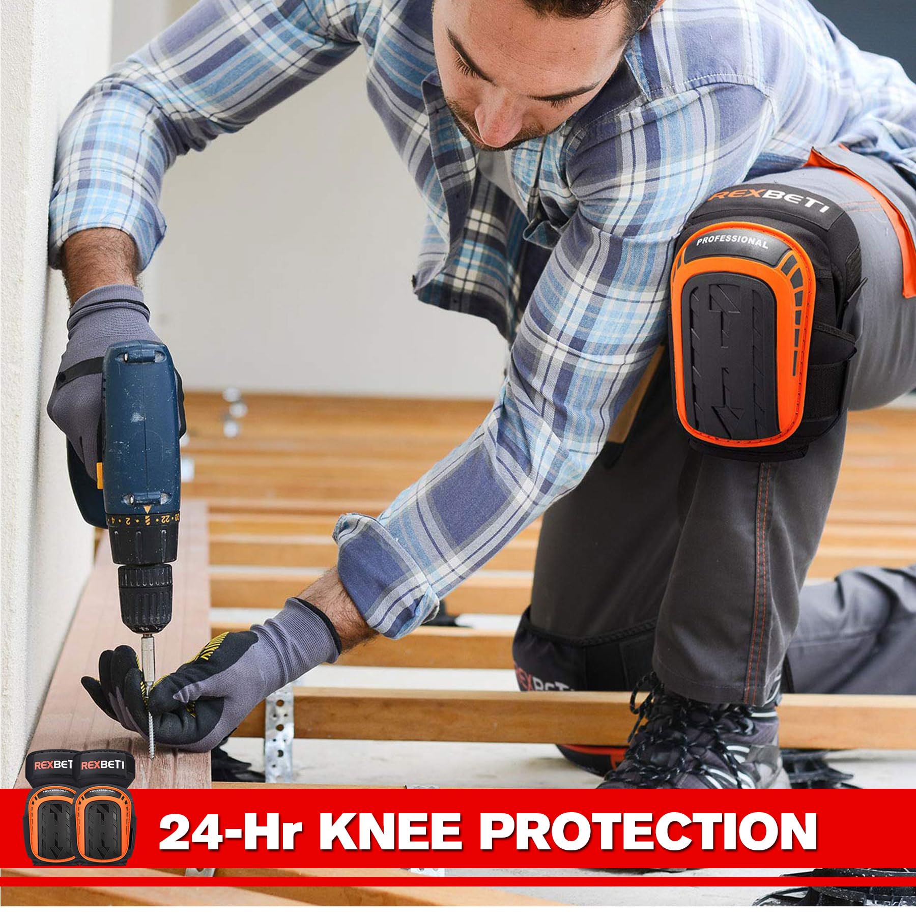 REXBETI knee pads use reinforced stitching for durability on job sites.