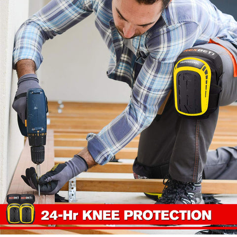 REXBETI knee pads heavy-duty PVC shell protects knees and gear.