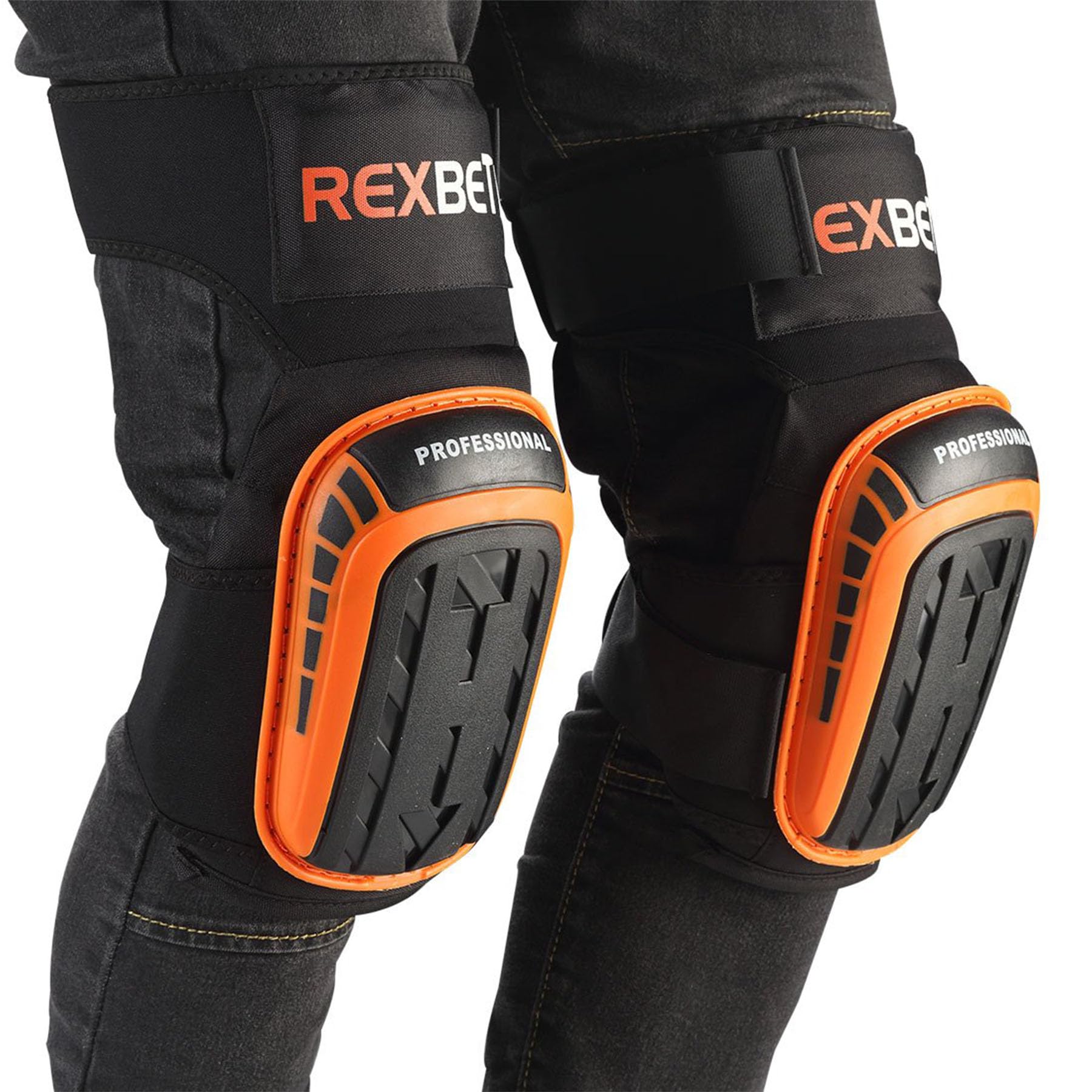 REXBETI knee pads in bright orange improve site visibility and safety.
