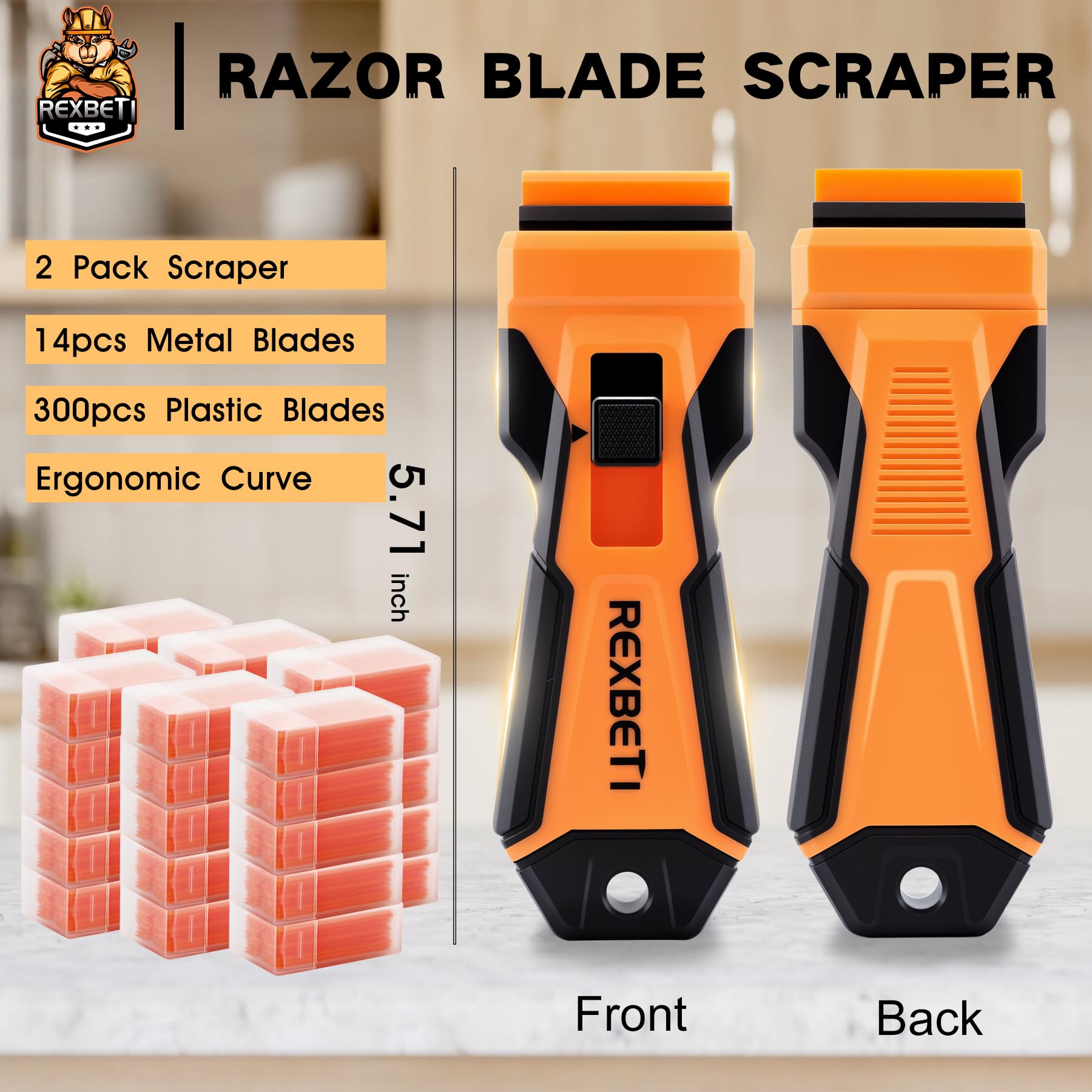 REXBETI Razor Blade Scraper Tool ergonomic handle grip for comfortable use