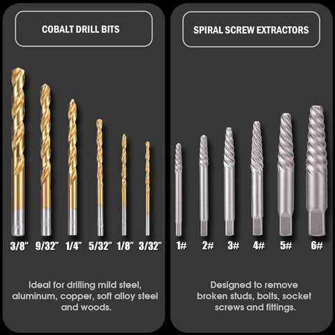 REXBETI spiral screw extractors in action for stubborn bolts.