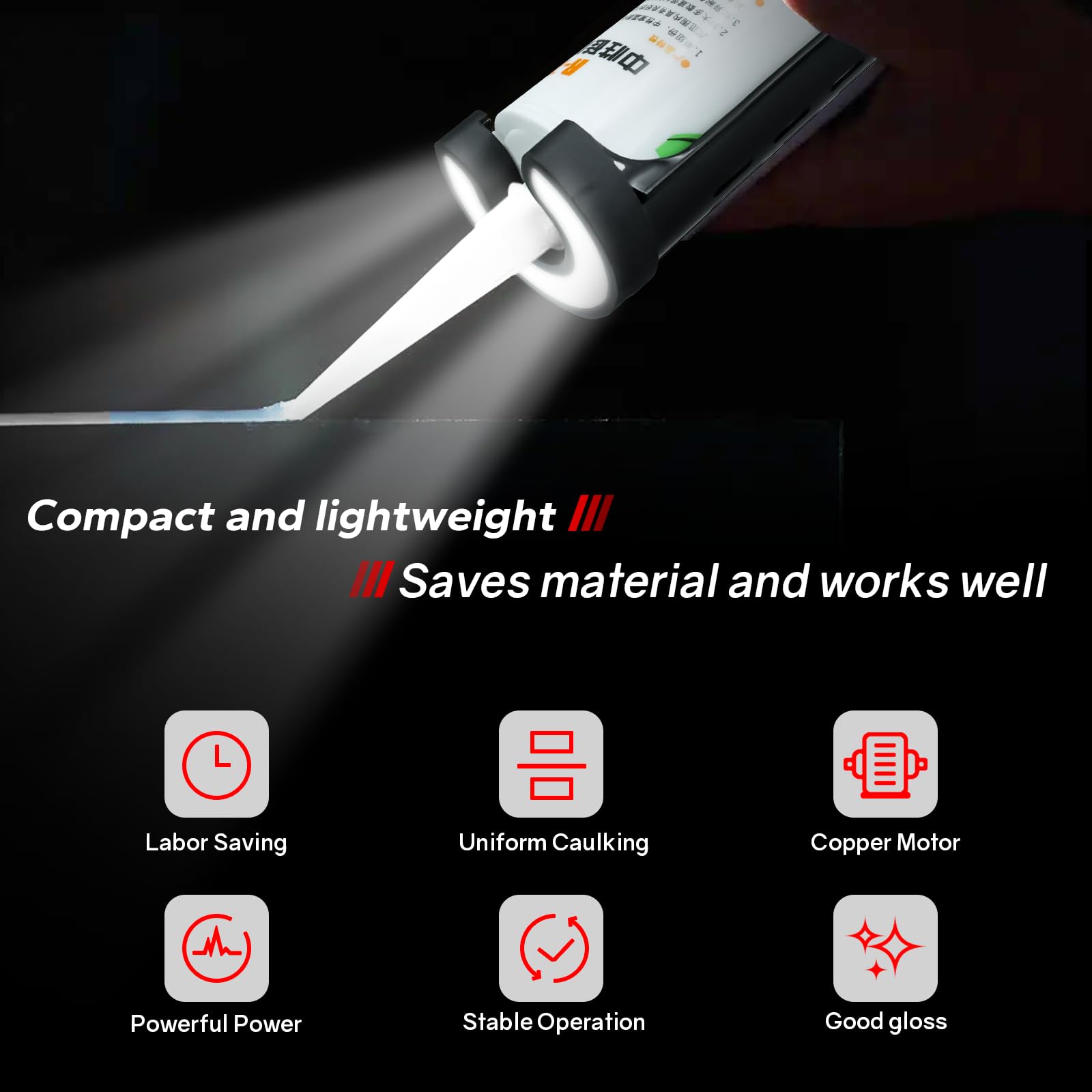 RexLeLXB 450lm LED work light helps illuminate the nozzle for precise application.