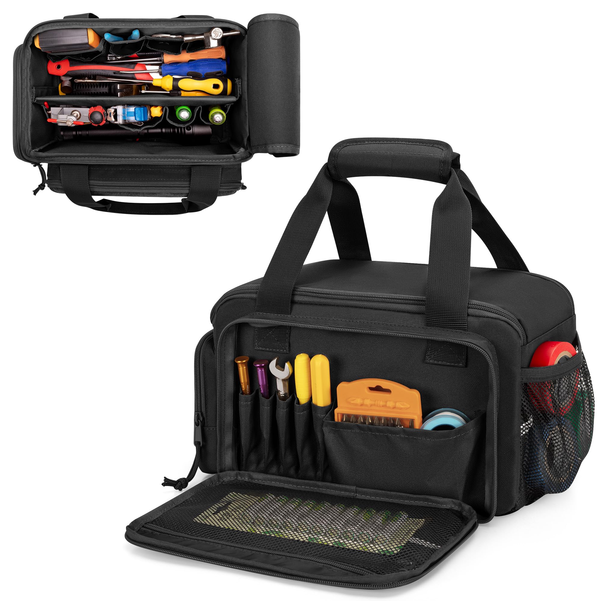 Rexmica 12-Inch Tool Bag with anti-friction bottom keeps tools stable on any surface