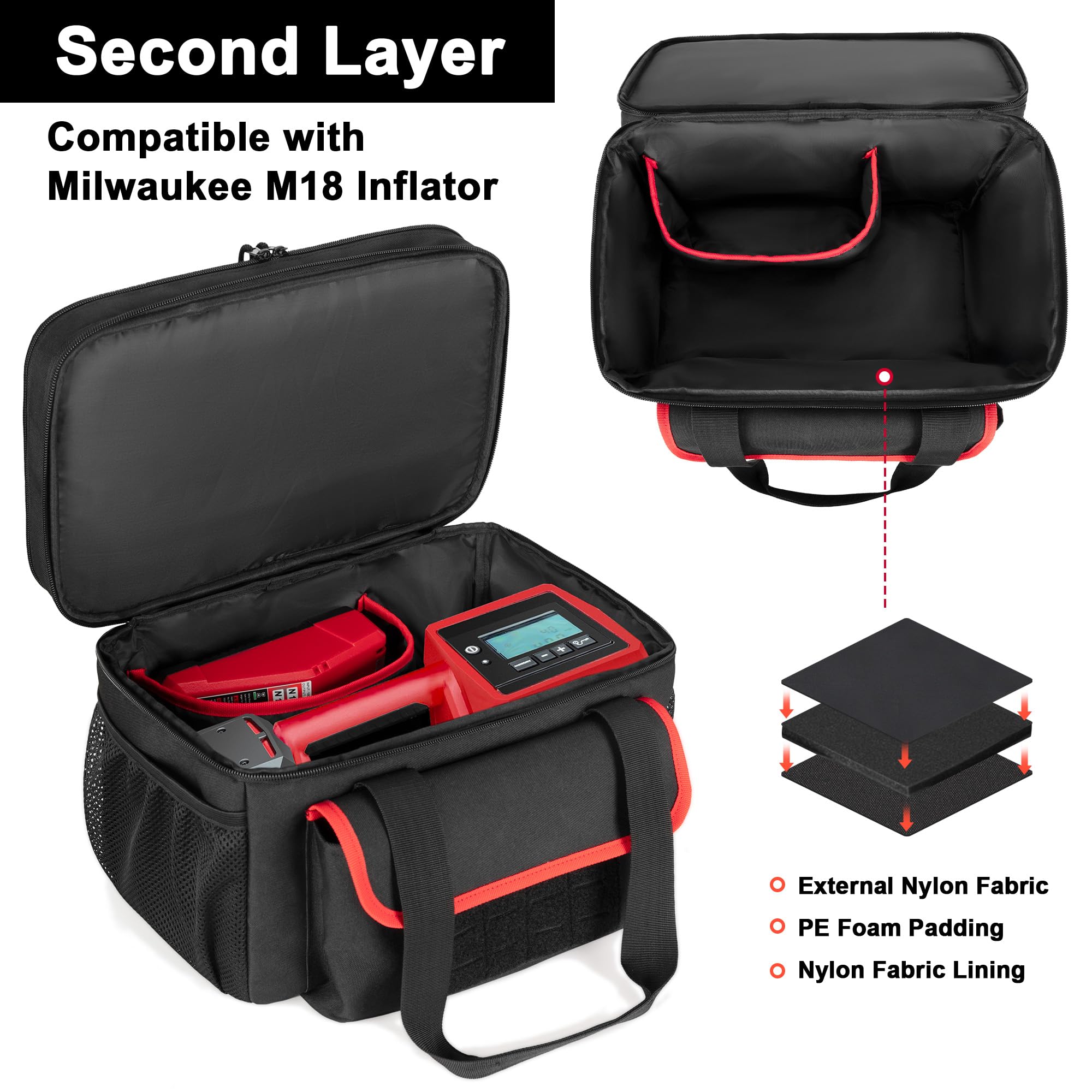 Rexmica bag padded charger pocket secures Milwaukee M18 charger