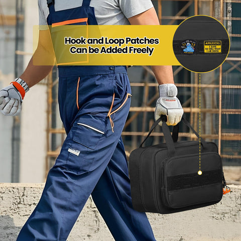 Rexmica bag front pocket shows slots for small tools