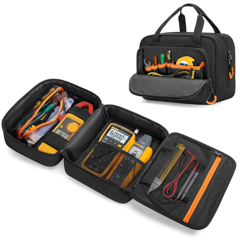 Rexmica bag front view highlighting compact organization for Fluke meters