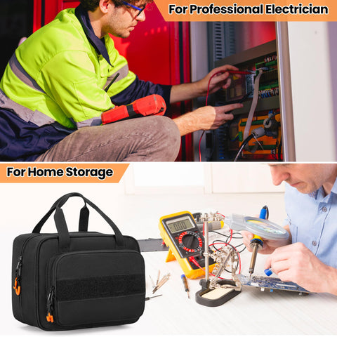 Rexmica carrying case elastic strap keeps clamp meters secure.