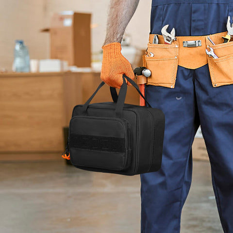Rexmica carrying case front pocket stores small screwdrivers or cables neatly.