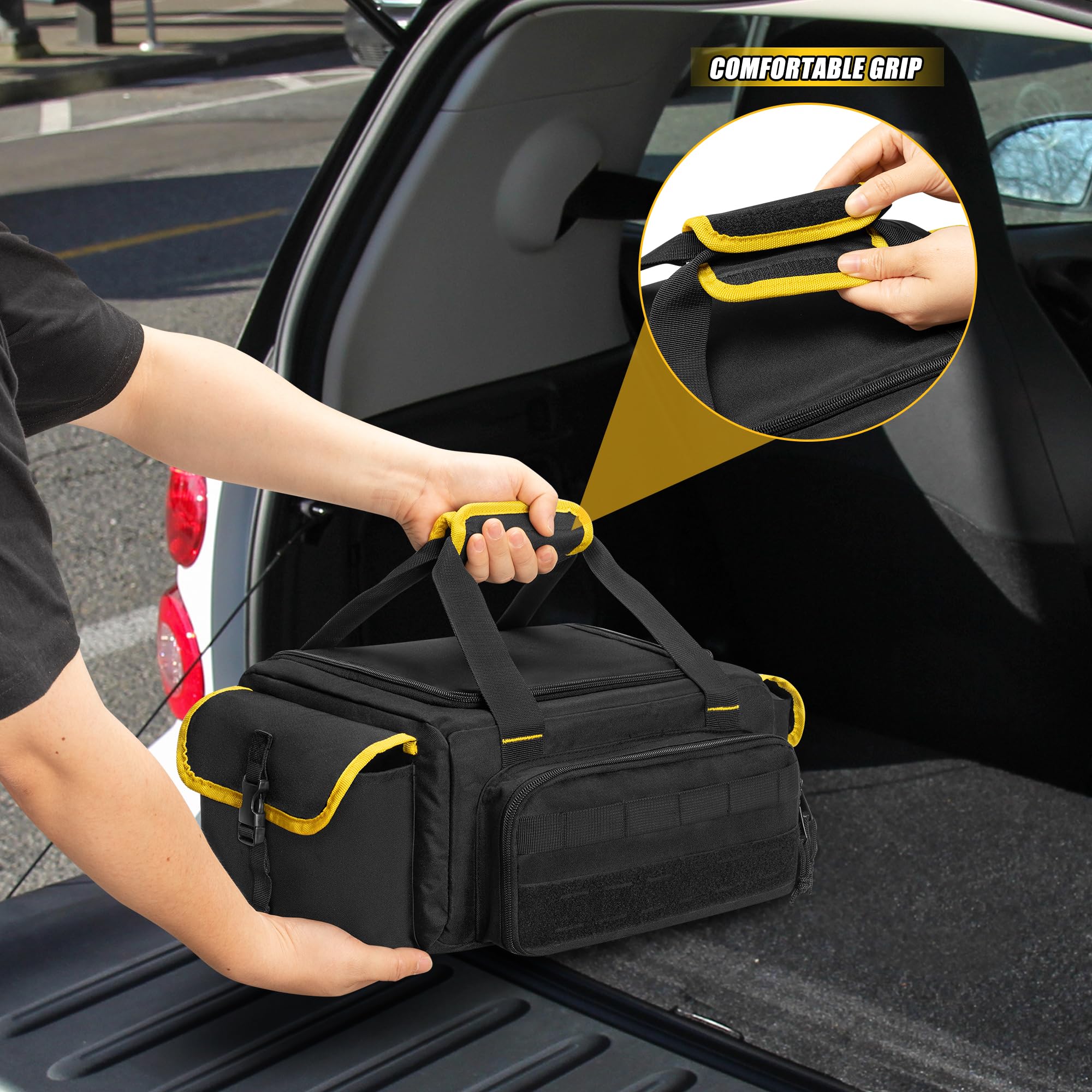 Rexmica reinforced handles offer comfortable grip for carrying.