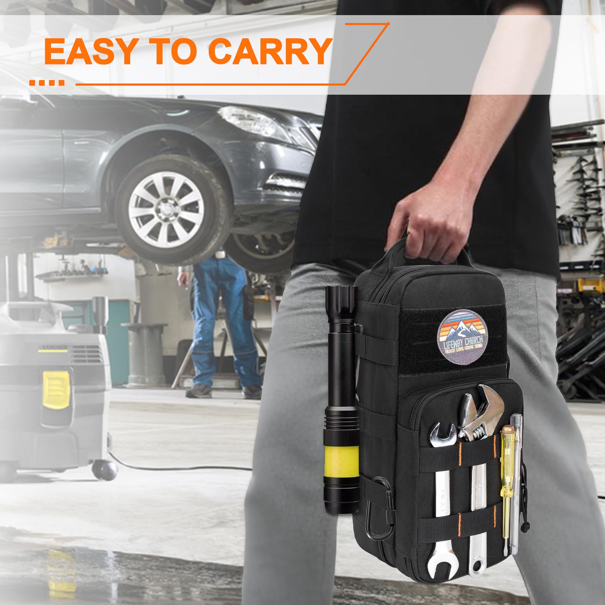 Rexmica elastic slots and zip mesh pocket organize small tools efficiently