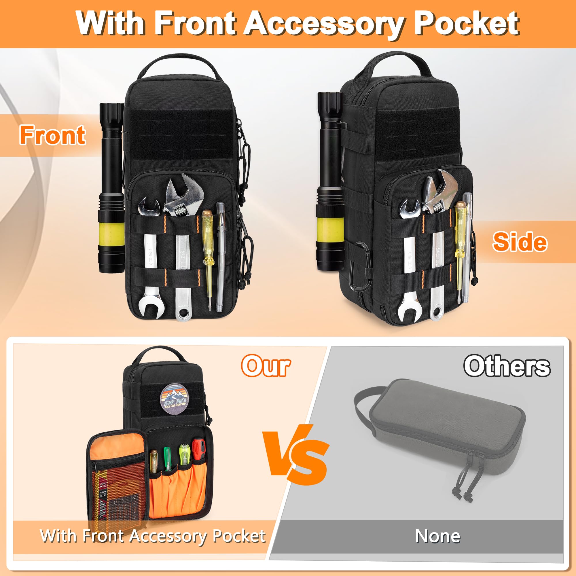 Rexmica tool bag locking carabiner enables easy hanging from a backpack