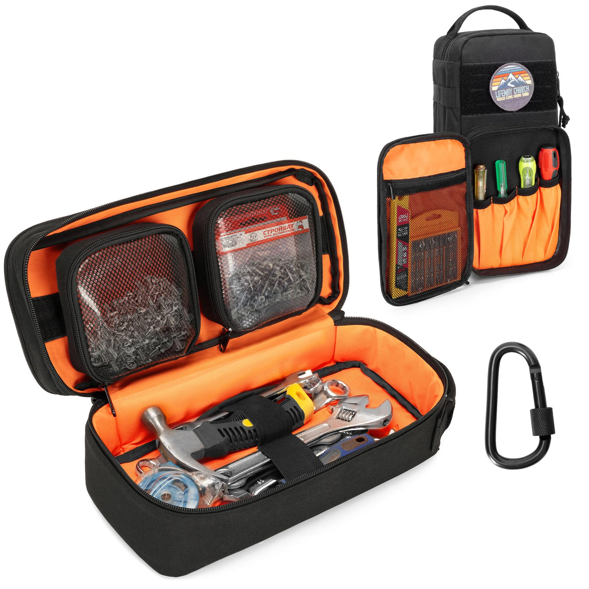 Rexmica tool bag top view highlighting roomy 12-inch main compartment