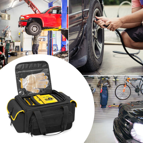 Rexmica portable air inflator bag ready for car or garage use.