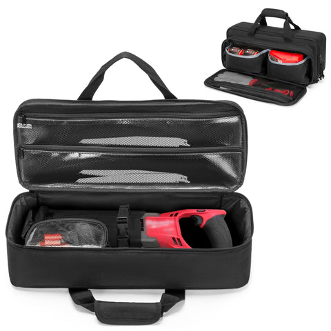Rexmica reciprocating saw case main compartment keeps tools organized and protected.