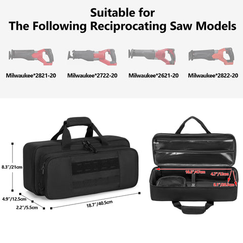 Rexmica reciprocating saw case pocket organization for blades and small parts.