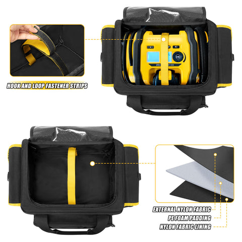 Rexmica bag showing side pockets for charger and accessories.