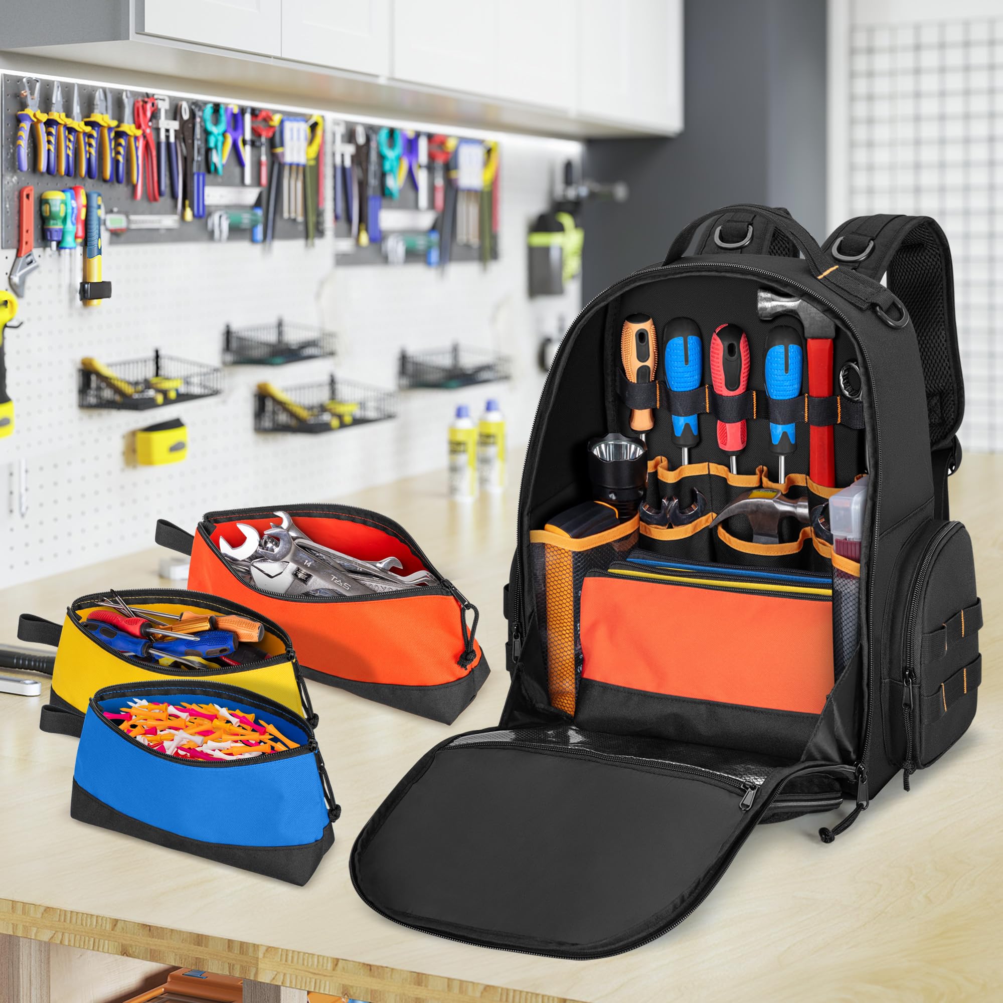 Rexmica tool bag with three pouches for easy tool accessories organization