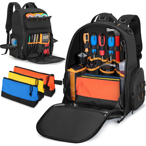 Rexmica Tool Bag Backpack main compartment with reinforced pockets for heavy tools