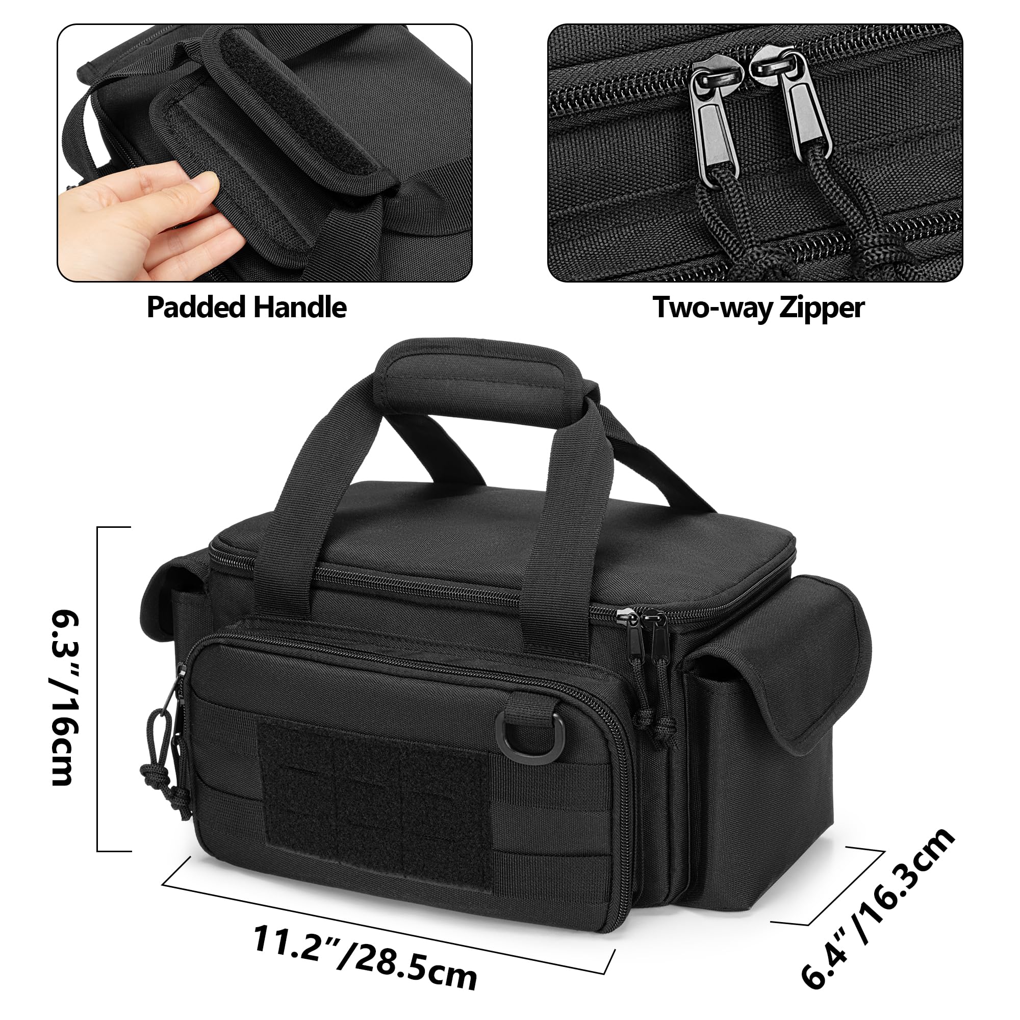 Rexmica front accessory pocket secures small tools for quick access