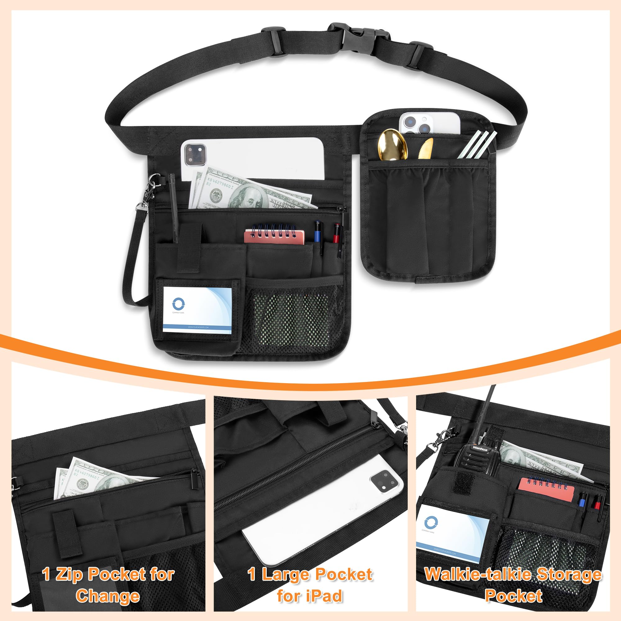 Rexmica Waitress Apron large pockets for iPad, notebook, tips.