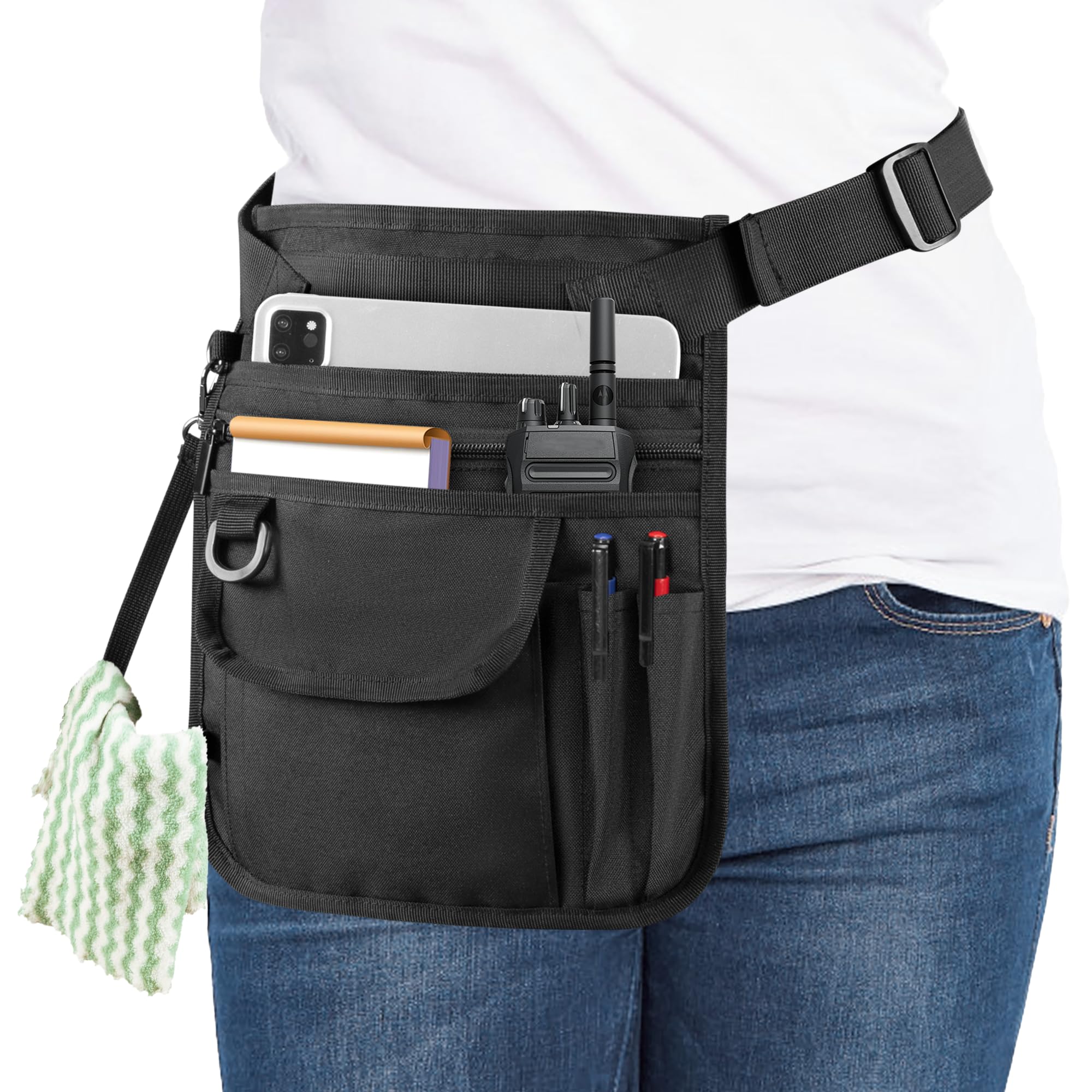 Rexmica waitress apron with multiple pockets keeps essentials organized for quick service.