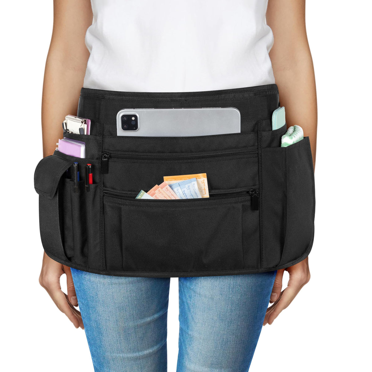 Rexmica waiter apron pocket layout enables quick access to essentials.