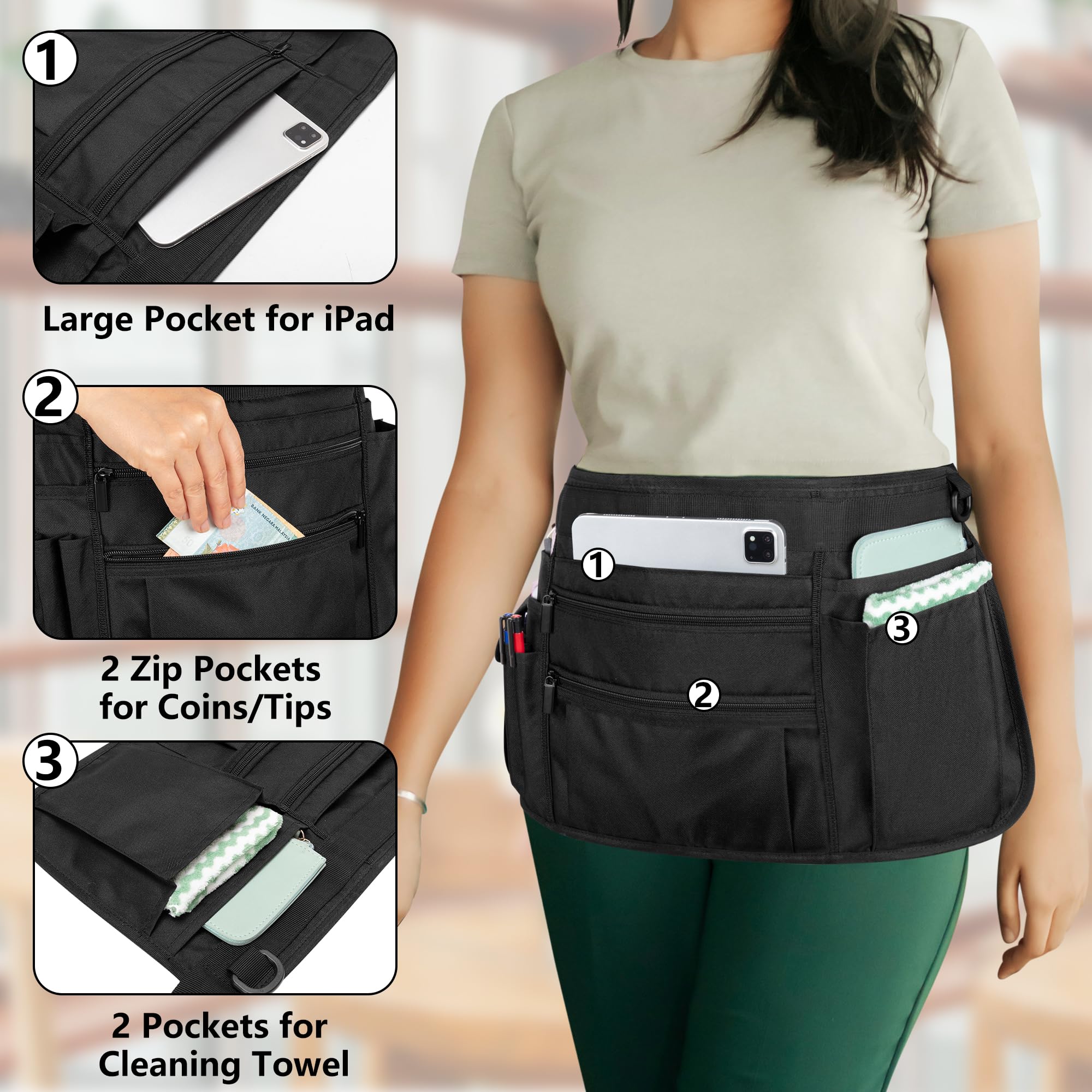 Rexmica side-pocket closure keeps phone secure during shifts.