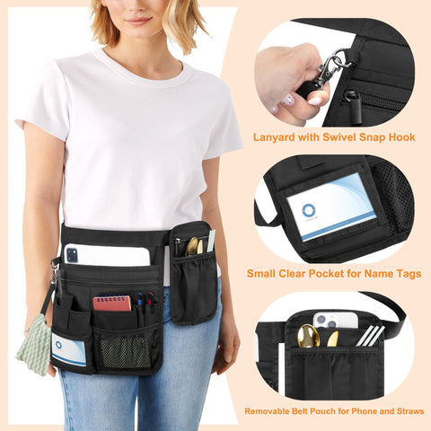 Rexmica Waitress Apron walkie pocket with tape closure for secure comms.