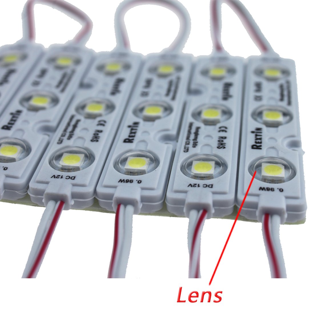 REXTiN waterproof LED module closeup lens for durable exterior lighting.