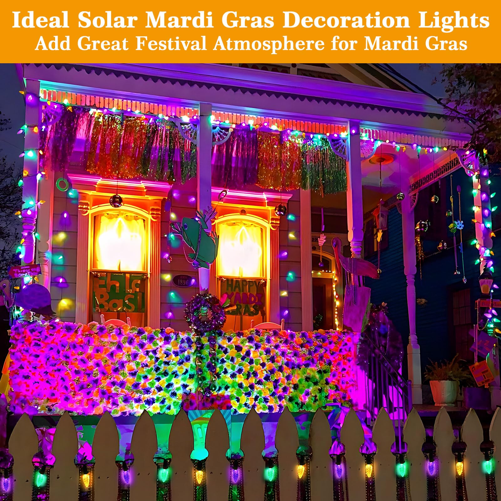 ReyeeInc 100-count C6 strawberry lights brighten fences and trees for Mardi Gras