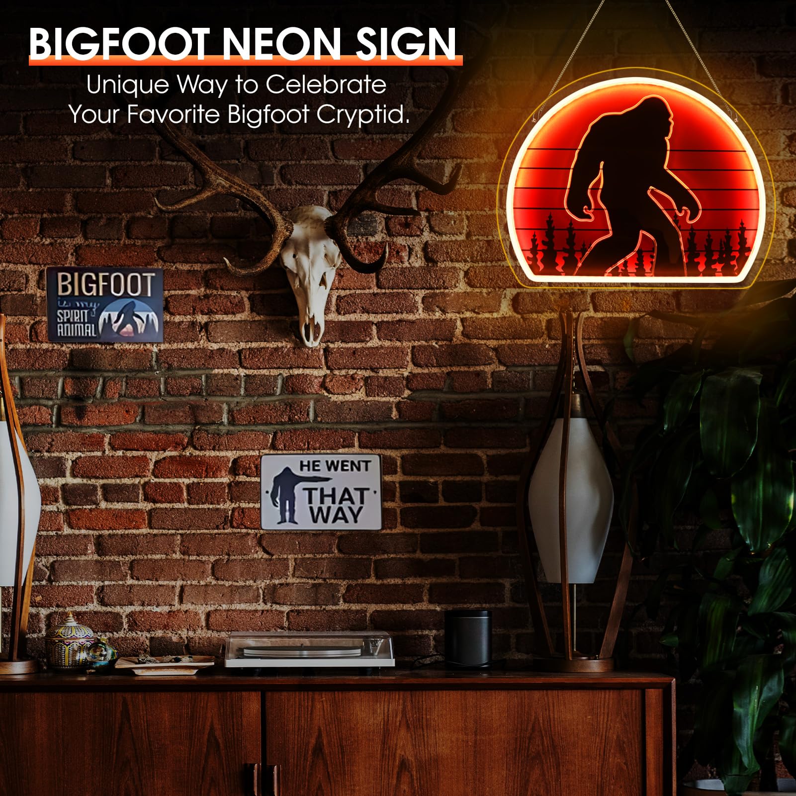 ReyeeInc Bigfoot neon sign 3D engraving on backboard creates striking silhouette at night