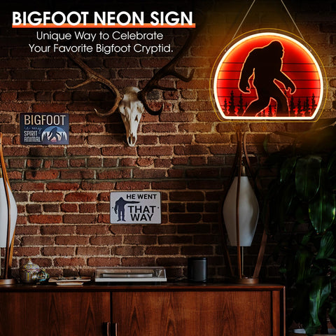 ReyeeInc Bigfoot neon sign 3D engraving on backboard creates striking silhouette at night