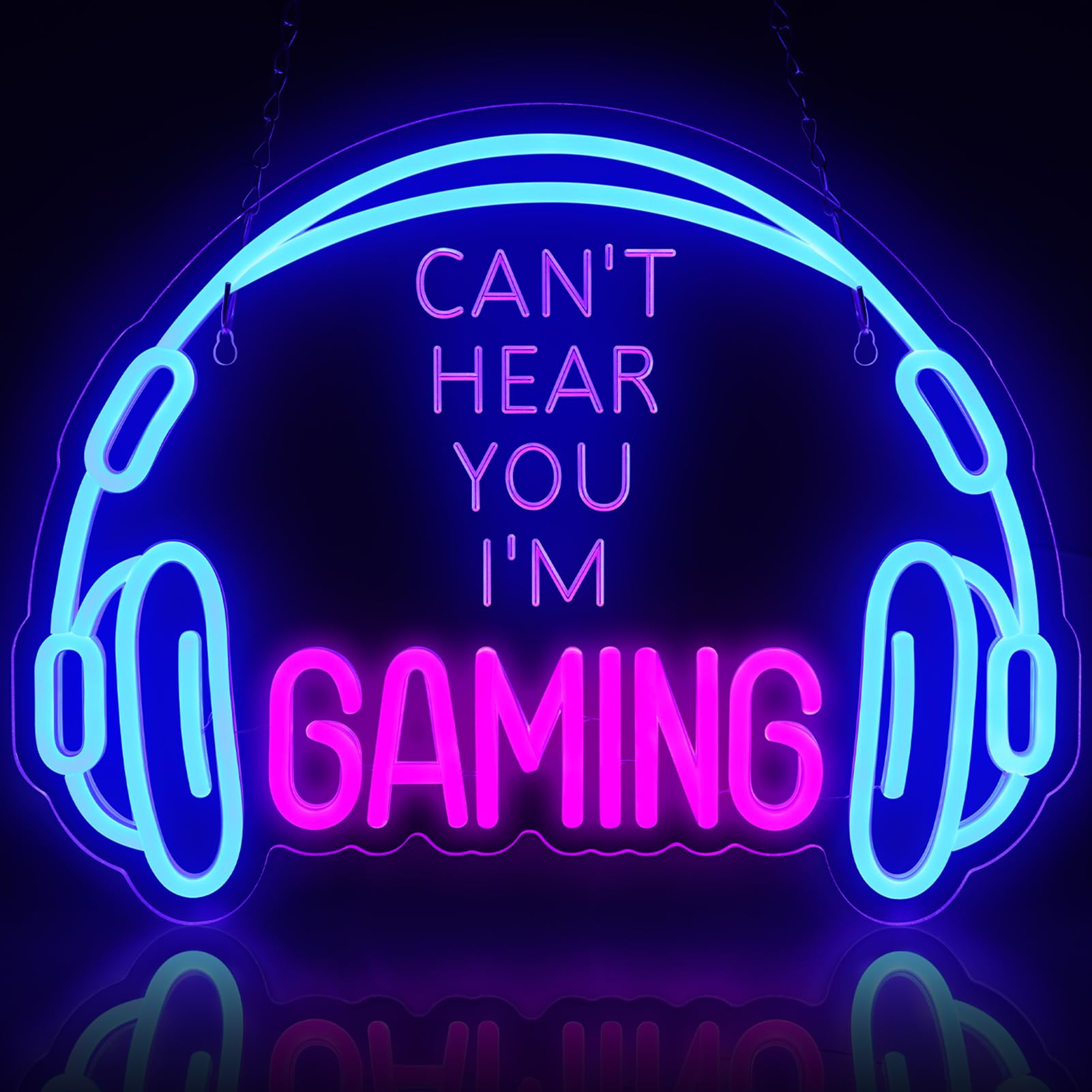 ReyeeInc gaming neon sign front view headset lit for vibrant game zone ambiance